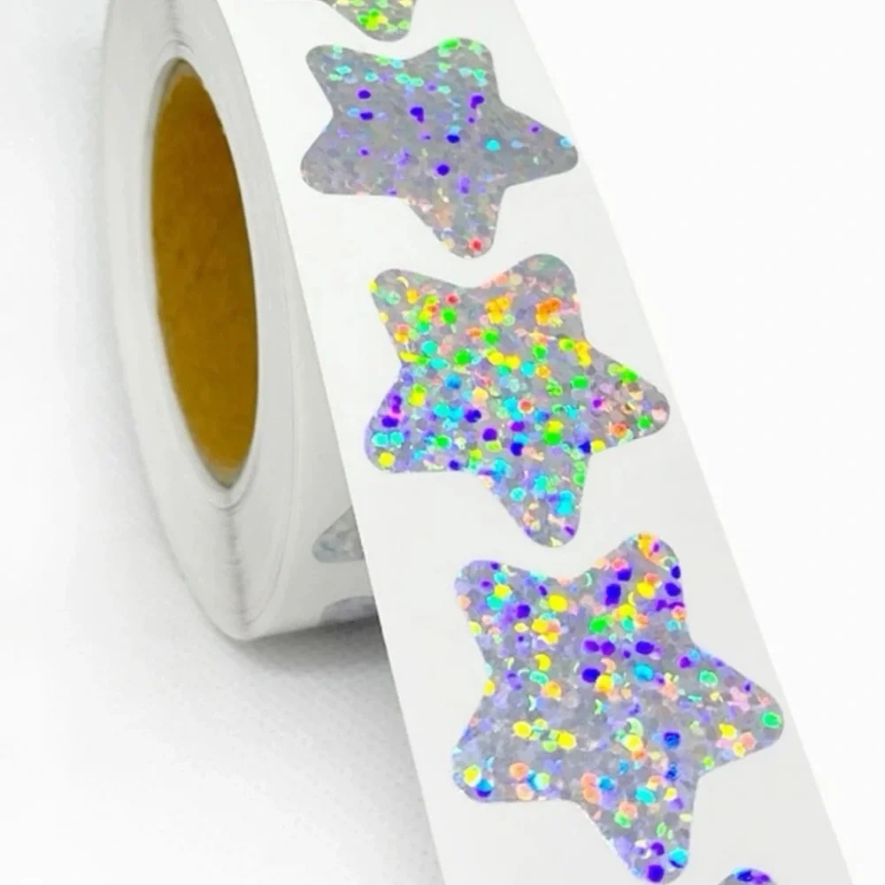 Holographic Silvery Star Stickers Self Adhesive Metallic Glitter Foil 1" - Picture 2 of 10
